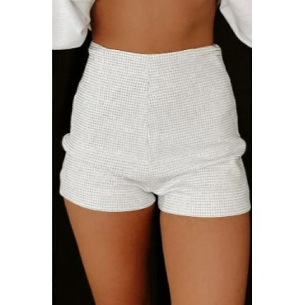 Got A Reputation High Waisted Rhinestone Diamond Shorts in White - Picture 2 of 10